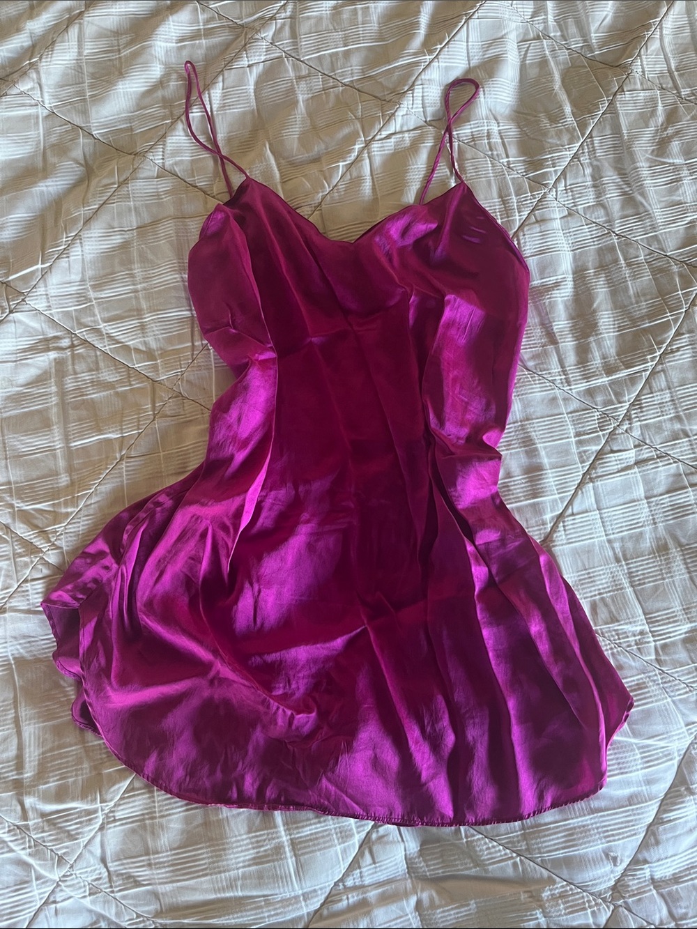 Vintage Silk Fuchsia Slip Dress - Spaghetti Straps